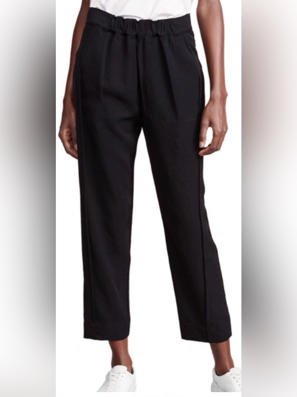 AYR Black Triacetate Pull On High Rise Cropped Estate Pants Sz. S